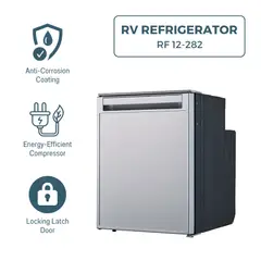 Equator 2.8cu.ft. Brushed Stainless 12V/DC RV Built-in Refrigerator w/Compressor