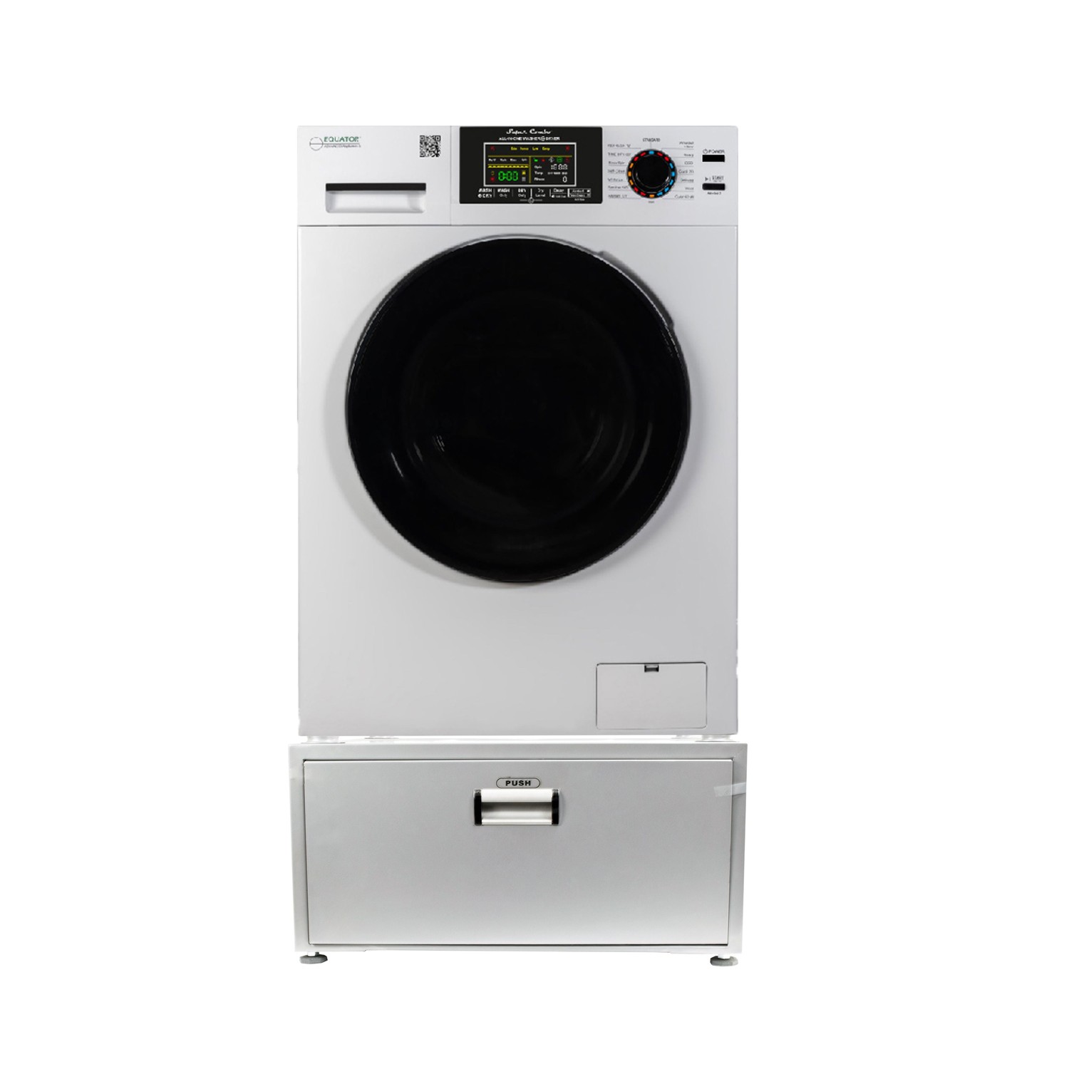 Equator 18 lbs Combination Washer Dryer - Sanitize, Allergen, Winterize,Vented/Ventless Dry + Laundry Pedestal with Drawer