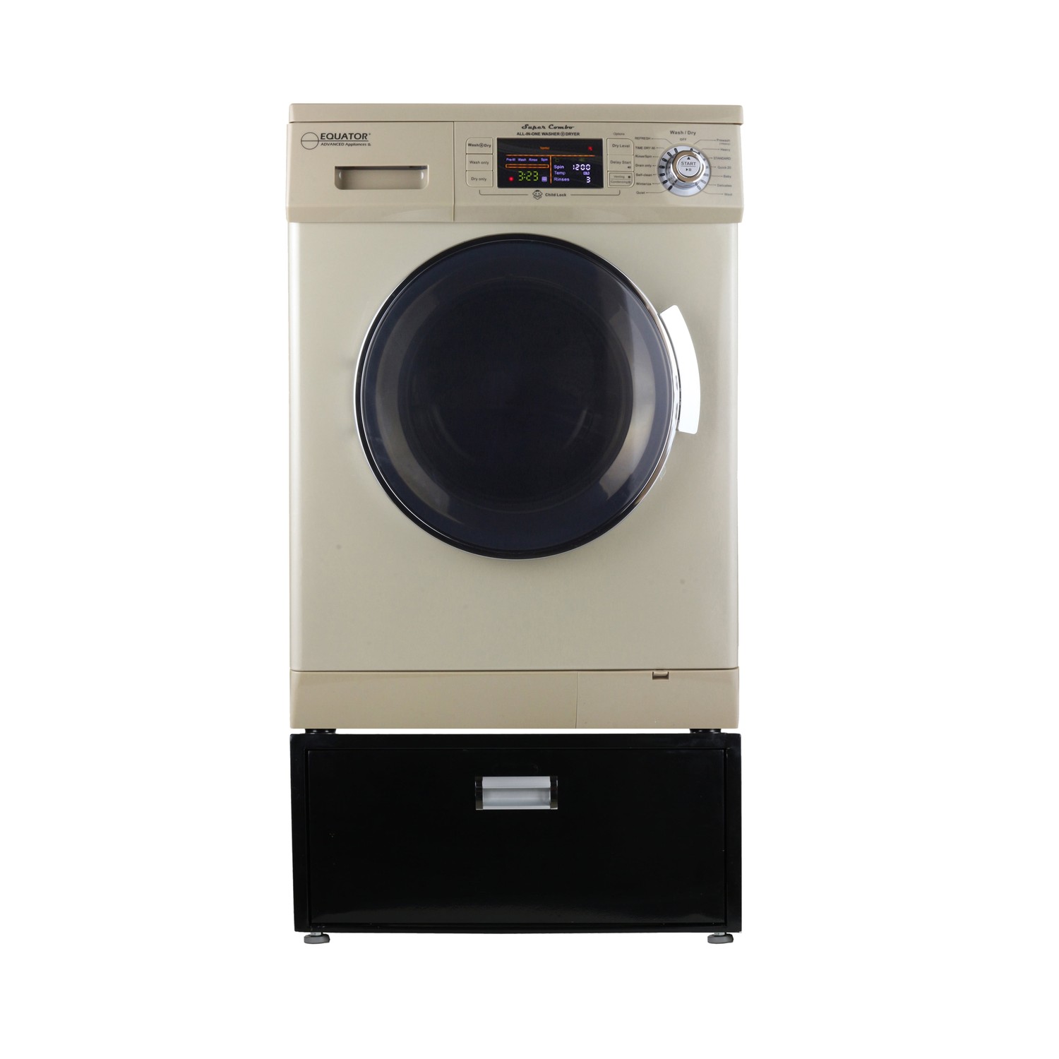 Equator Compact 13 lbs Combination Washer DryerVented/Ventless Dry + Laundry Pedestal with Drawer