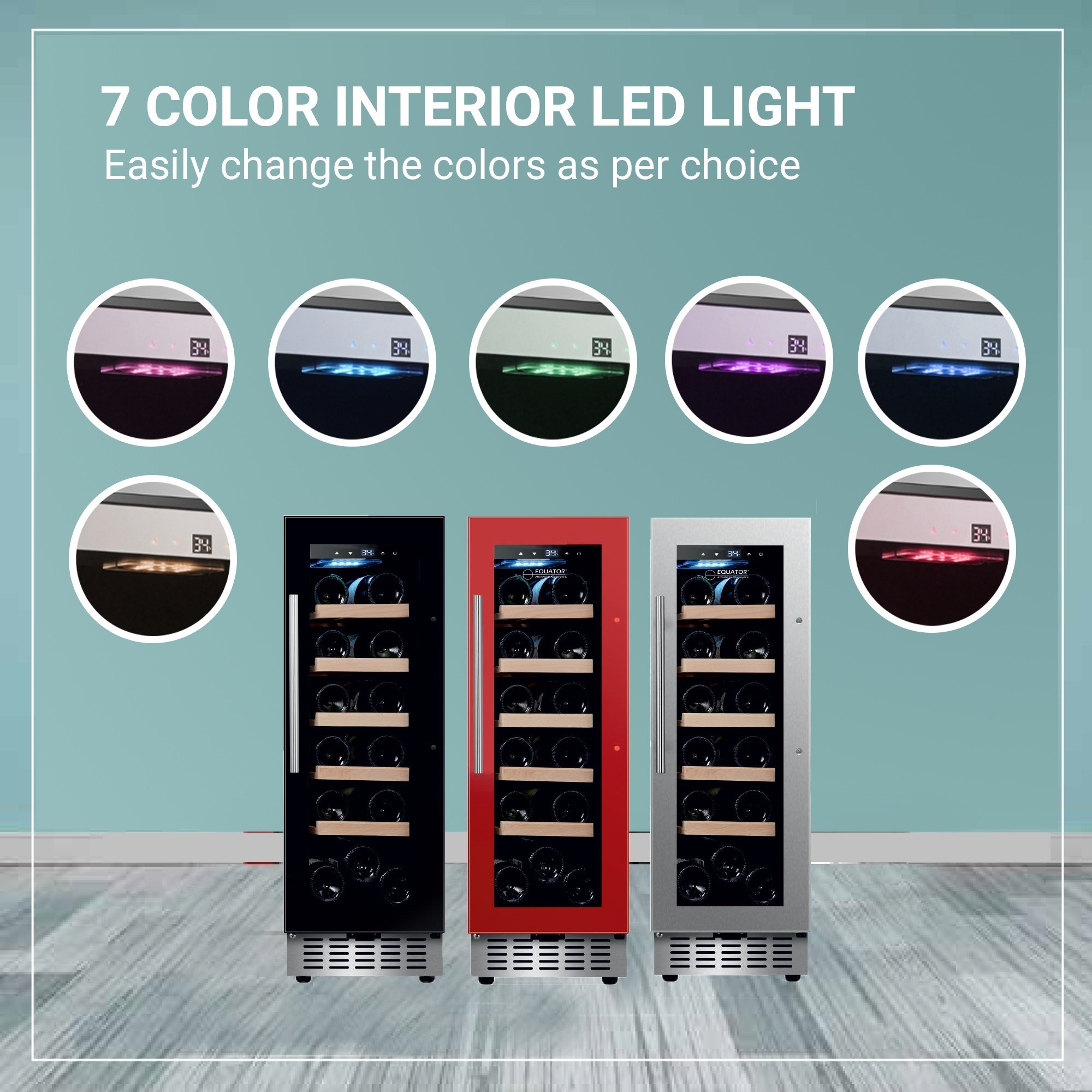 18 bottle Built-in/Freestanding Wine Ref with 7 color LED Lights(silver)				