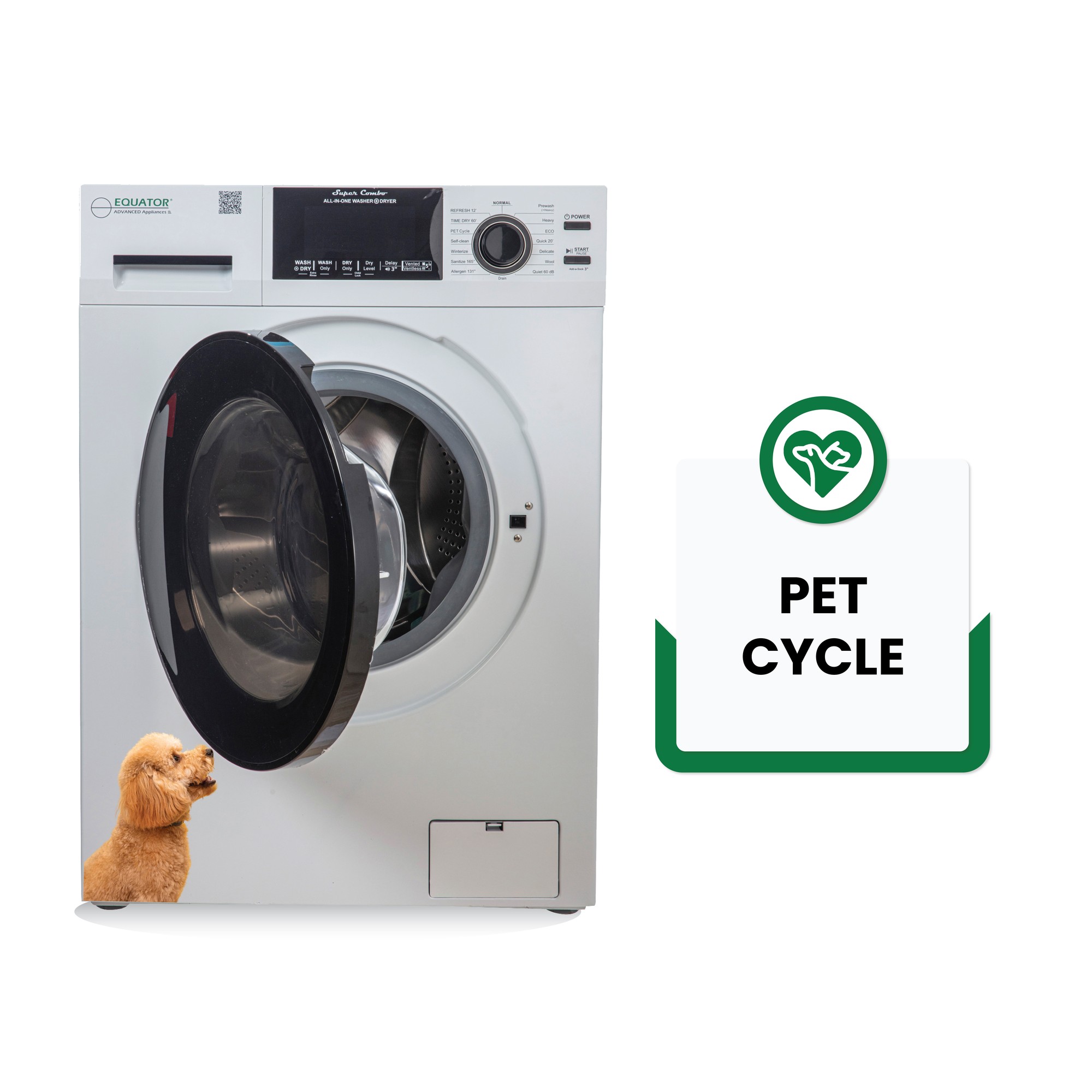 Equator Pet Compact 110V Vented/Ventless 15 lbs Sani Combo Washer Dryer 1400 RPM(White)