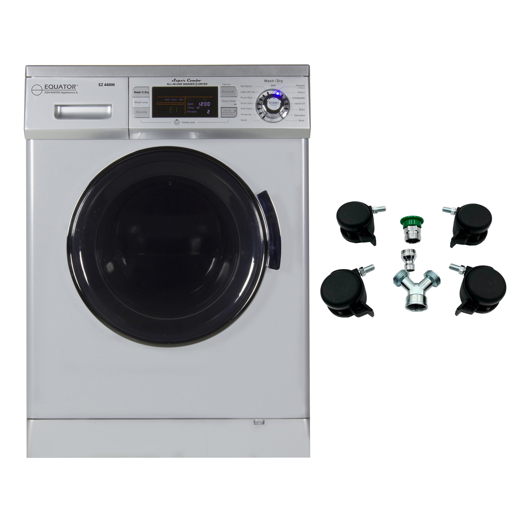 Equator ProCompact 110V Vented/Ventless 13lbs Combo Washer Dryer(Silver)+Portability Kit