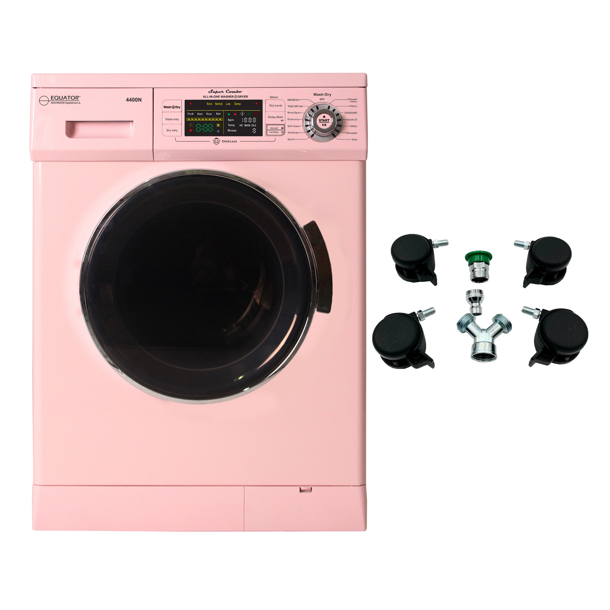 Equator ProCompact 110V Vented/Ventless 13lbs Combo Washer Dryer(Pink)+Portability Kit