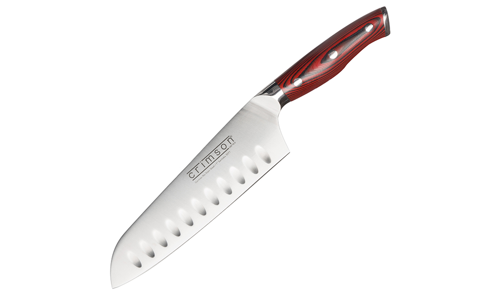 Crimson  Santoku - Red G10 Handle w/ Kullens