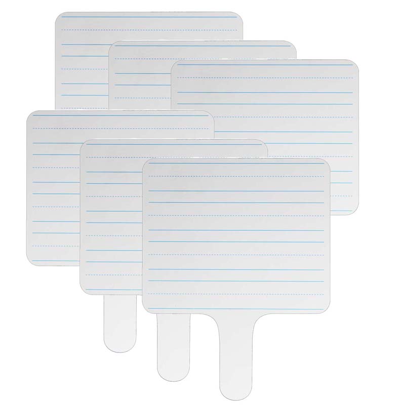 Two-sided Rectangular Dry Erase Writing Paddle, Lined/Blank, 7.75" x 10", Pack of 6