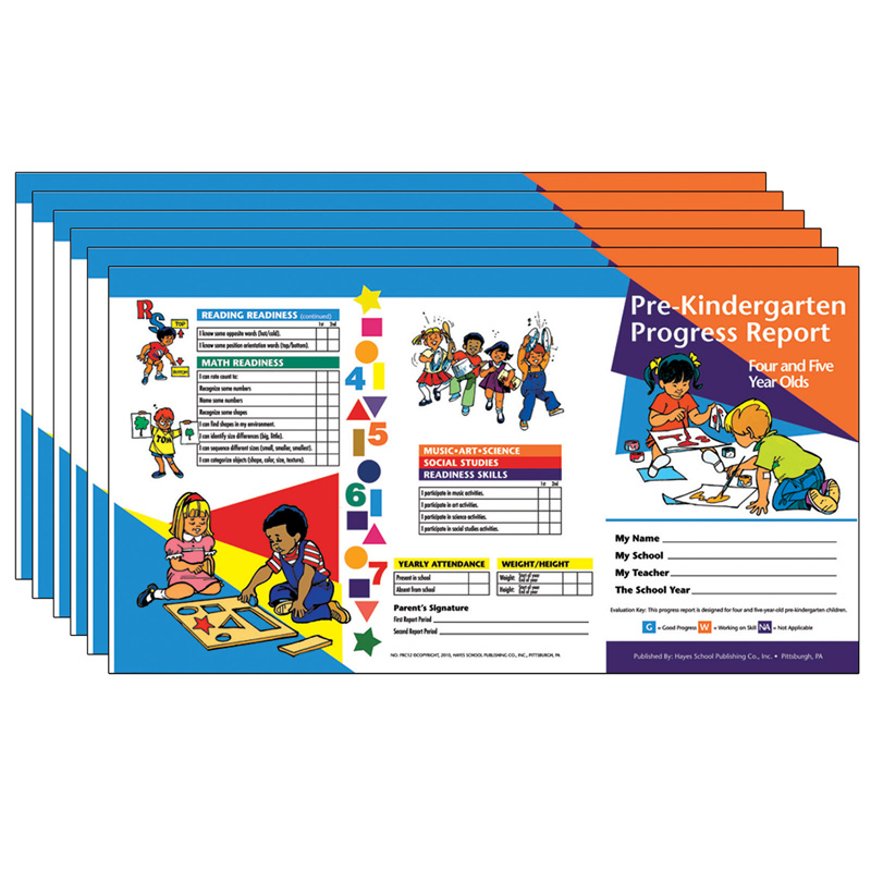 Pre-Kindergarten Progress Report (4 and 5 year olds), 10 Per Pack, 6 Packs