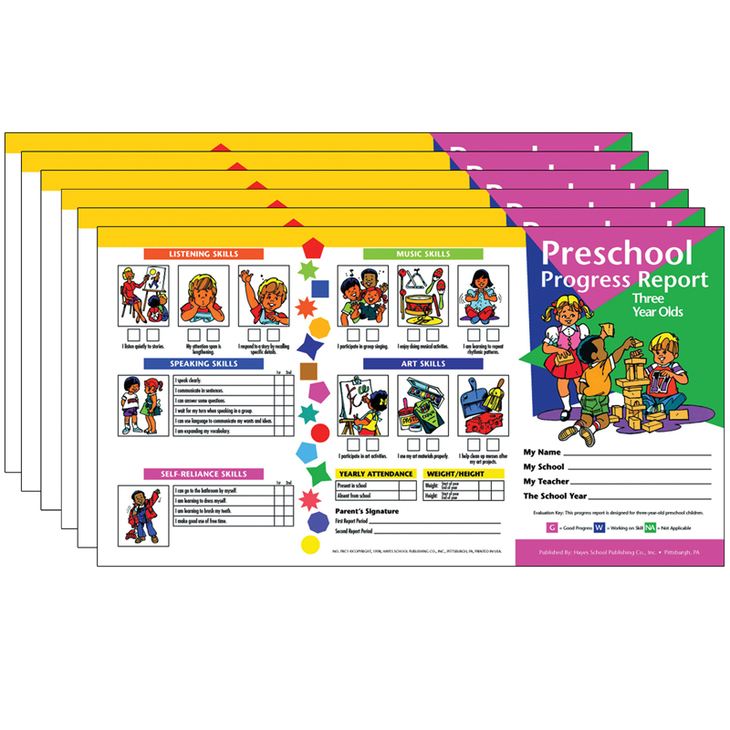 Preschool Progress Report, Three Year Olds, 10 Per Pack, 6 Packs