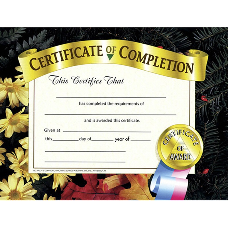 Certificate of Completion, 8.5" x 11", 30 Per Pack, 3 Packs