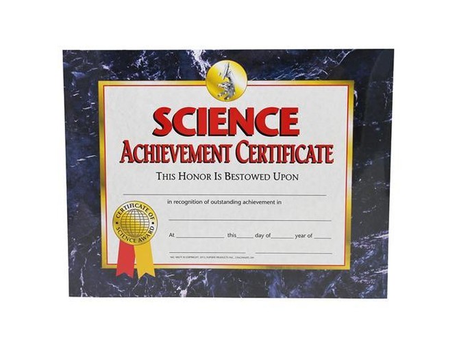 Science Achievement Certificate, 30 Per Pack, 3 Packs