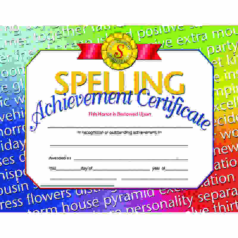 Spelling Achievement Certificate, 8.5" x 11", Pack of 30