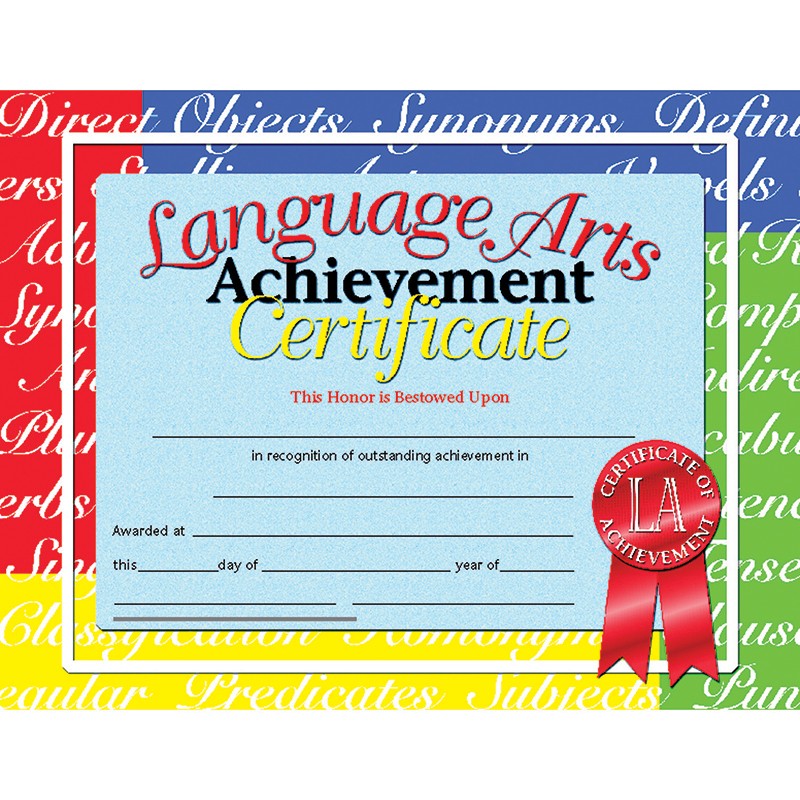 Language Arts Achievement Certificate, 8.5" x 11", Pack of 30