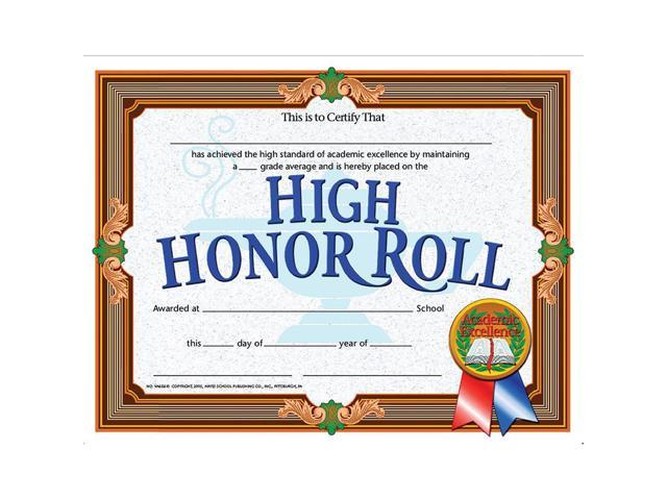 High Honor Roll Certificate, 8.5" x 11", 30 Per Pack, 3 Packs