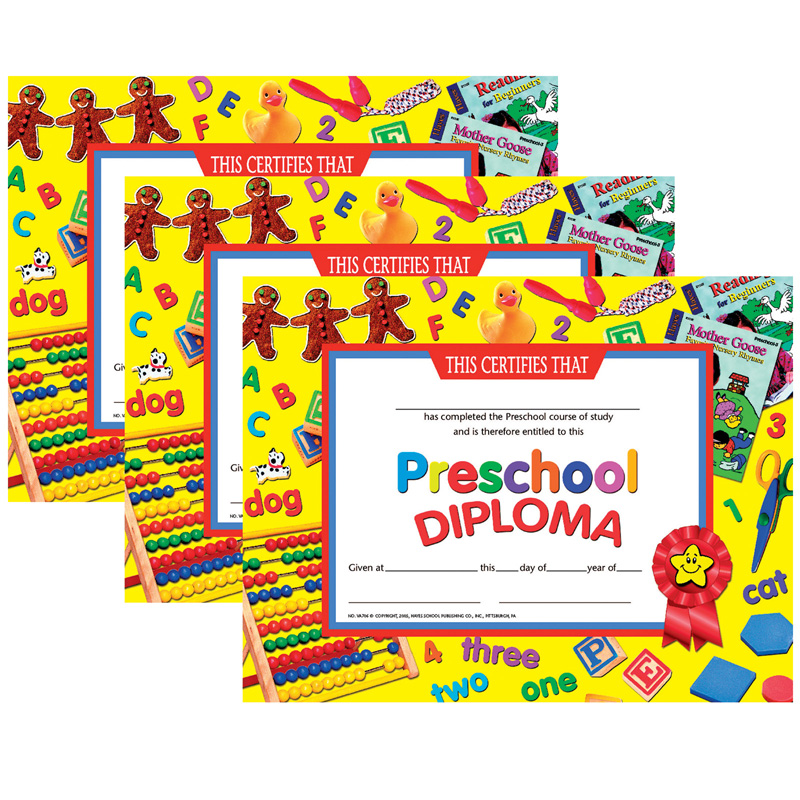 Preschool Diploma, 8.5" x 11", 30 Per Pack, 3 Packs