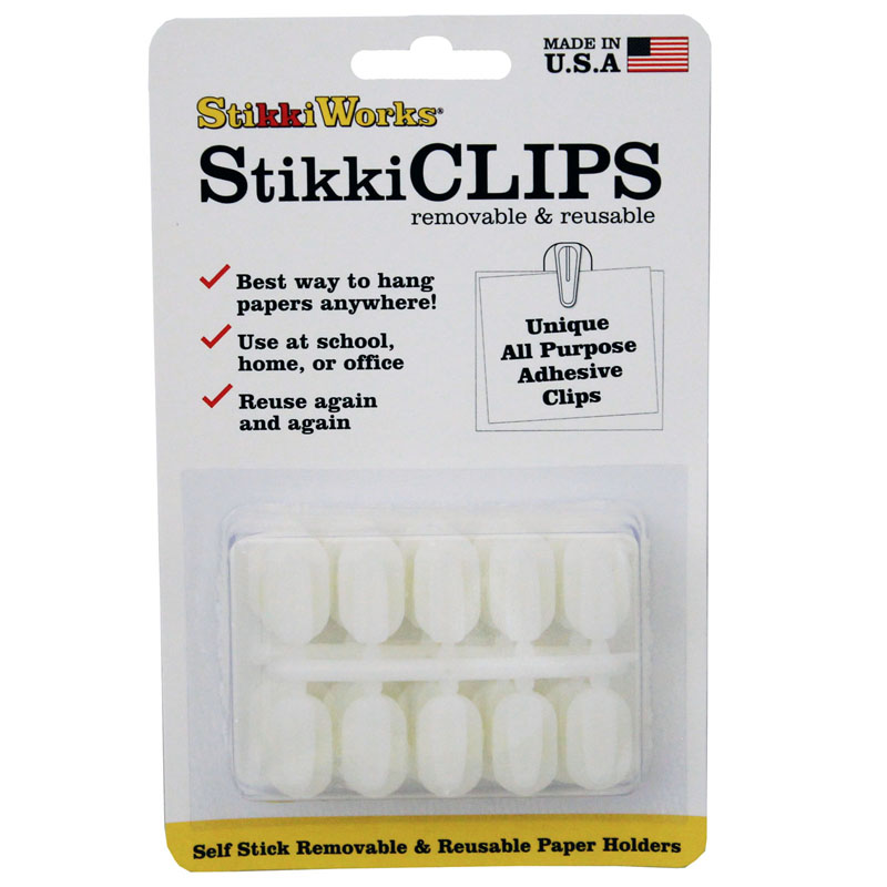 StikkiCLIPS Adhesive Clips, White, 20 Per Pack, 6 Packs
