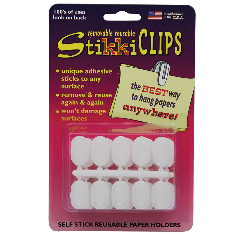 StikkiCLIPS Adhesive Clips, White, 30 Per Pack, 3 Packs