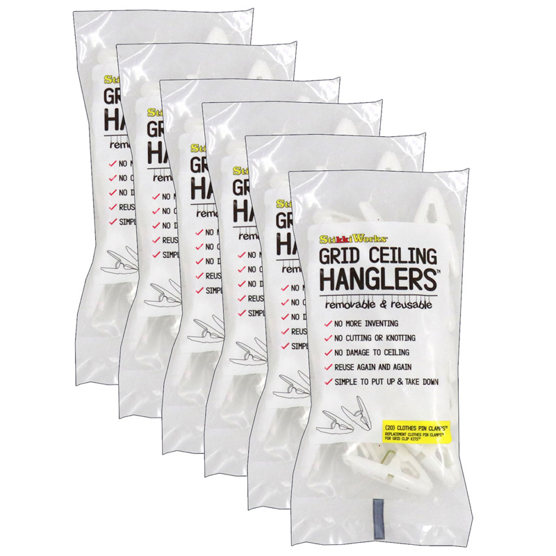Grid Ceiling Hanglers Clothes Pin Clamps, 20 Per Pack, 6 Packs