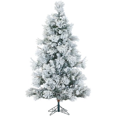 Fraser Hill Farm 7.5' Snowy Pine Tree, Warm White LED Lights, EzCnnct