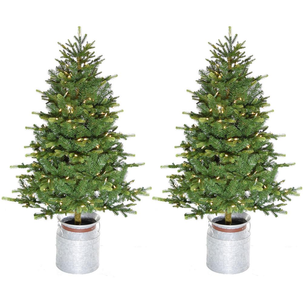 FHF 3.5' Porch Tree in Metal Pot - WW LED Light, SET 2