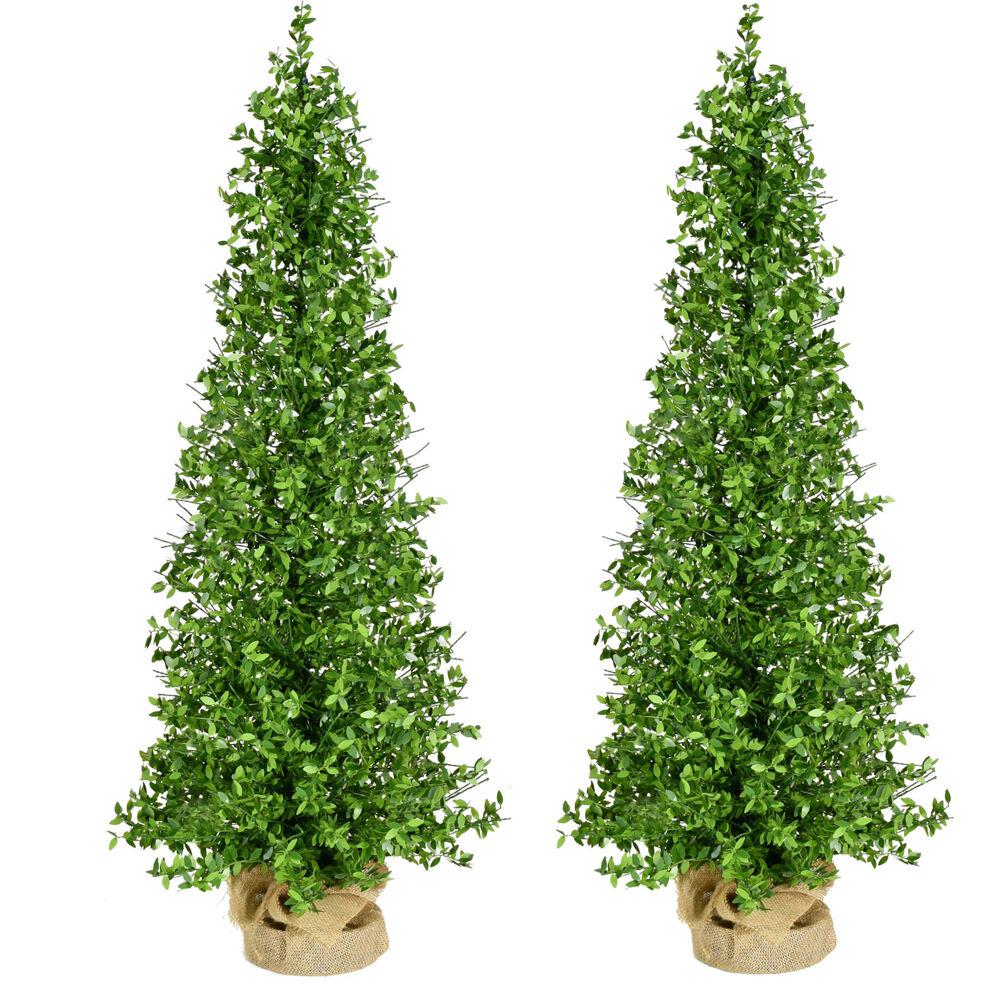 FHF 36" Boxwood Porch Tree in Burlap Bag, No Lights, SET of 2