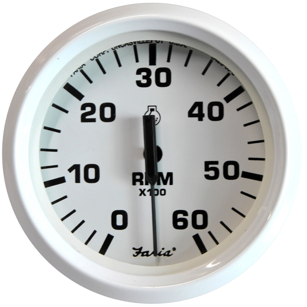 Faria Dress White 4" Tachometer - 6,000 RPM (Gas - Inboard & I/O)