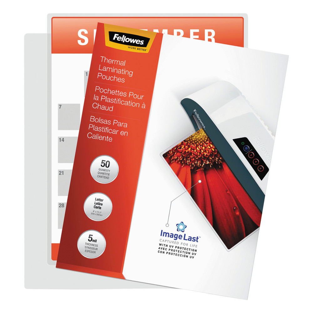 Fellowes Letter-Size Laminating Pouches - Sheet Size Supported: Letter - Laminating Pouch/Sheet Size: 9" Width x 5 mil Thickness