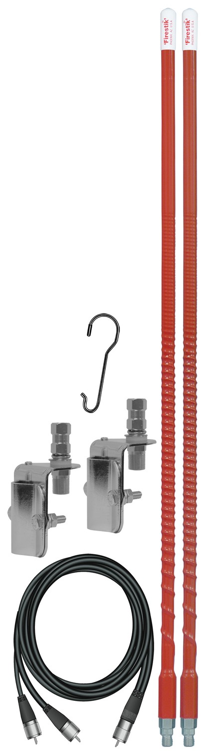 Firestik - Fs-Dmk 4 Foot 400 Watt Twist-To-Tune Series Fiberglass Dual Mirror Mount Cb Antenna Kit In Red