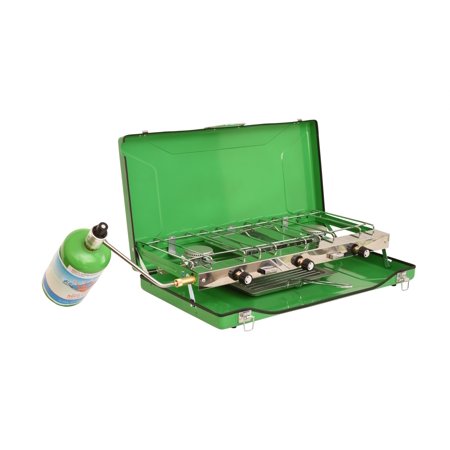 PORTABLE 3 BURNER PROPANE GAS CAMPING STOVE W/TOAST TRAY