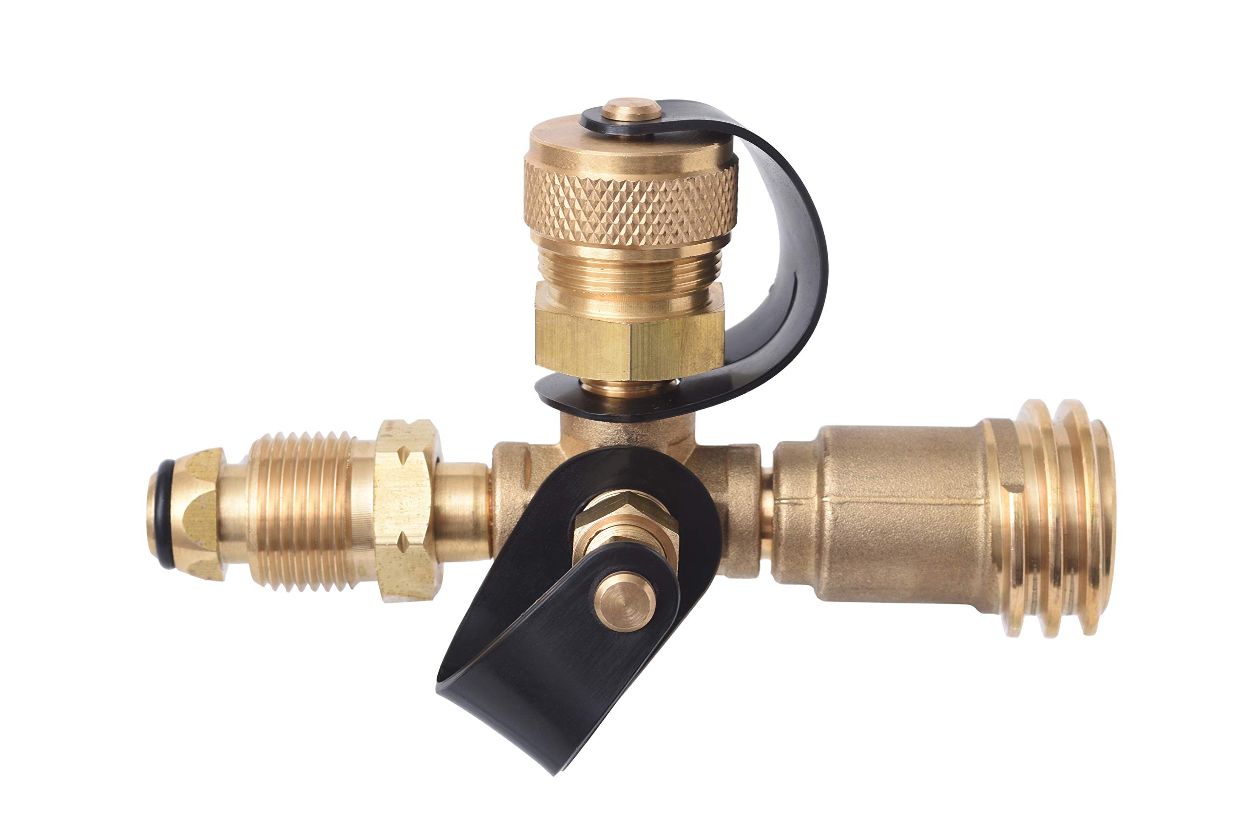 4 PORT BRASS TEE PROPANE ADAP POL INLET 1/4 INVERTED FEMALE FLARE INLET QCC OUTLET CGA600 OUTLET