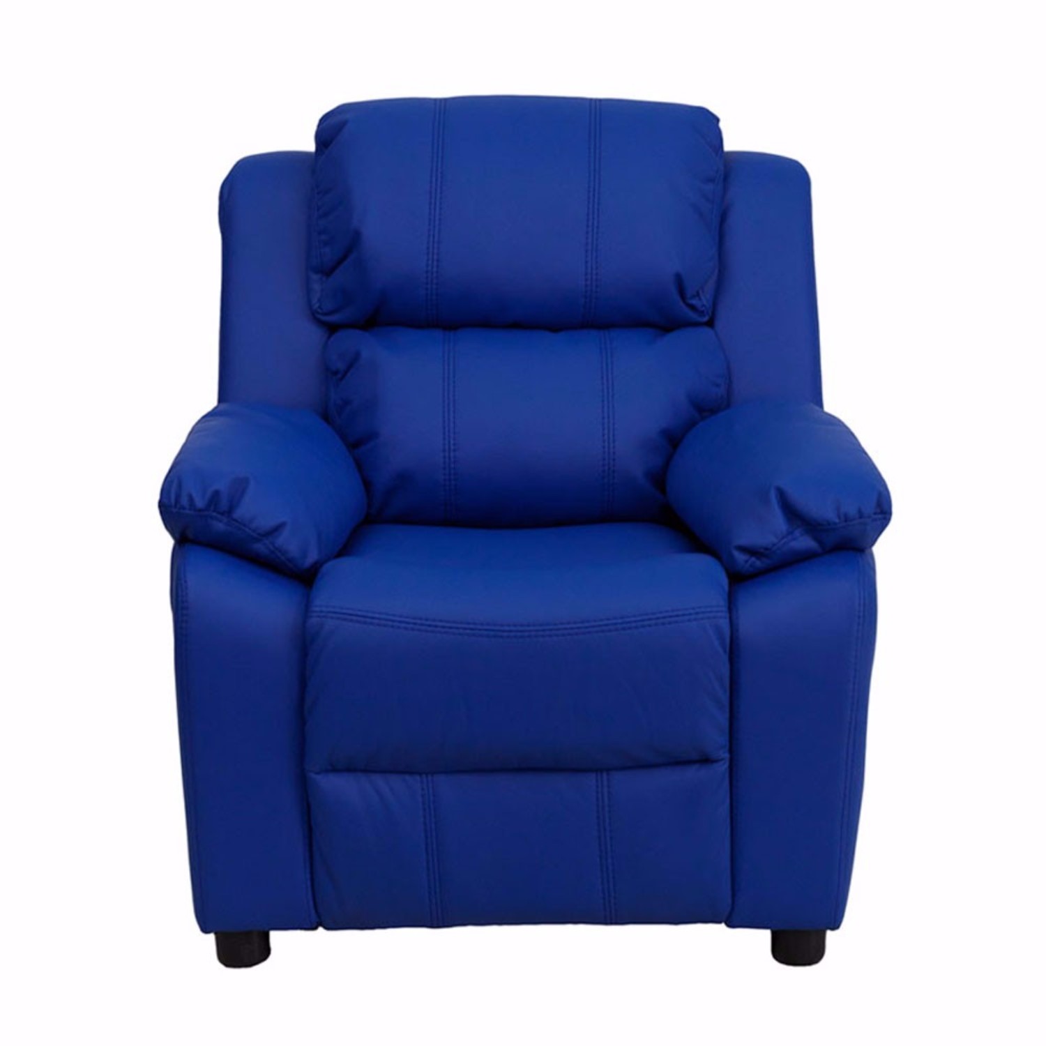 Deluxe Padded Contemporary Blue Vinyl Kids Recliner with Storage Arms