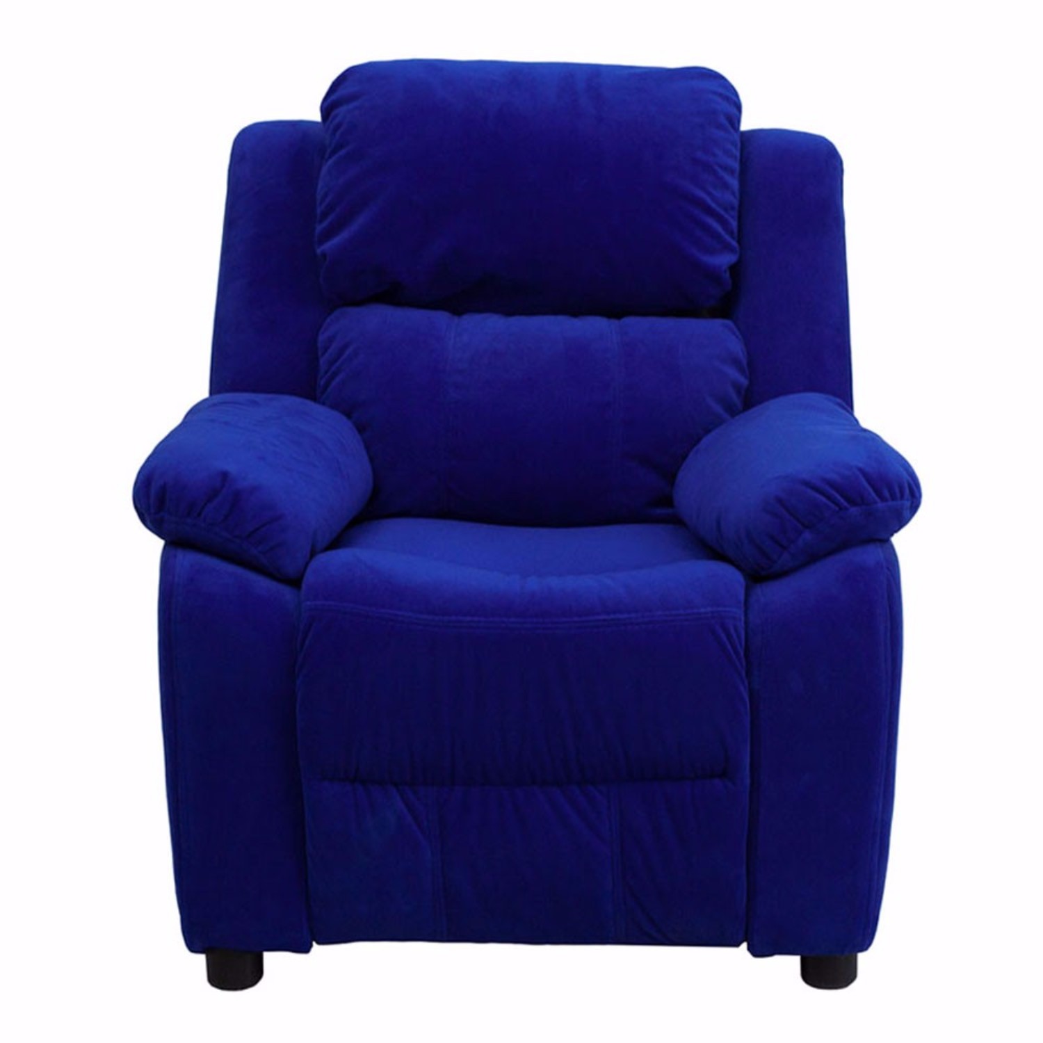 Deluxe Padded Contemporary Blue Microfiber Kids Recliner with Storage Arms