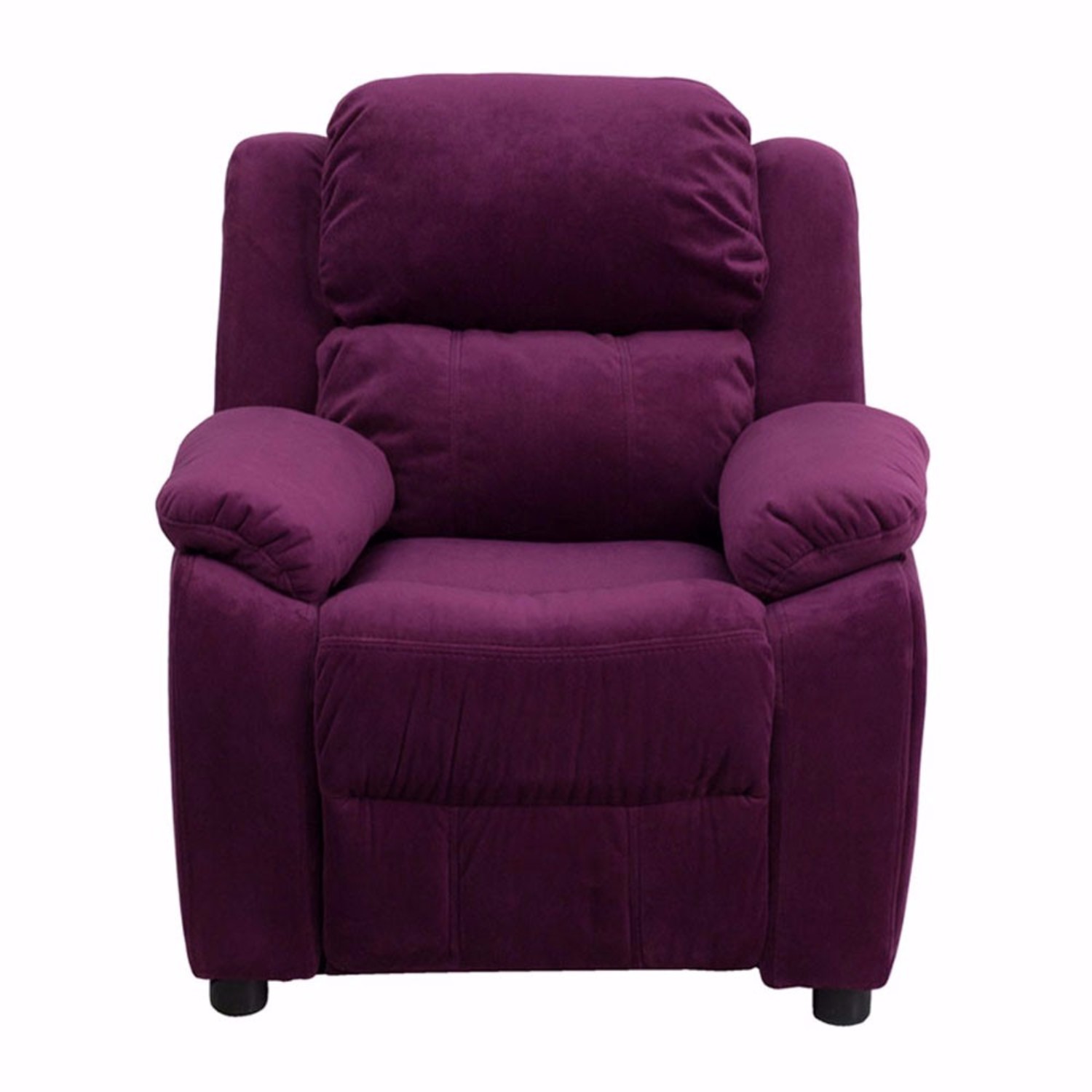 Deluxe Padded Contemporary Purple Microfiber Kids Recliner with Storage Arms