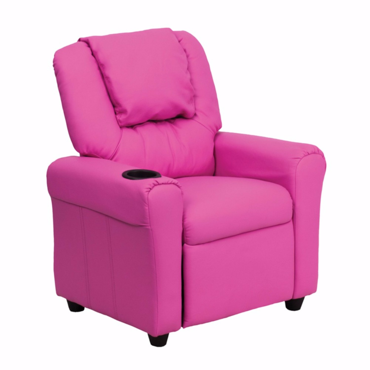 Contemporary Hot Pink Vinyl Kids Recliner with Cup Holder and Headrest