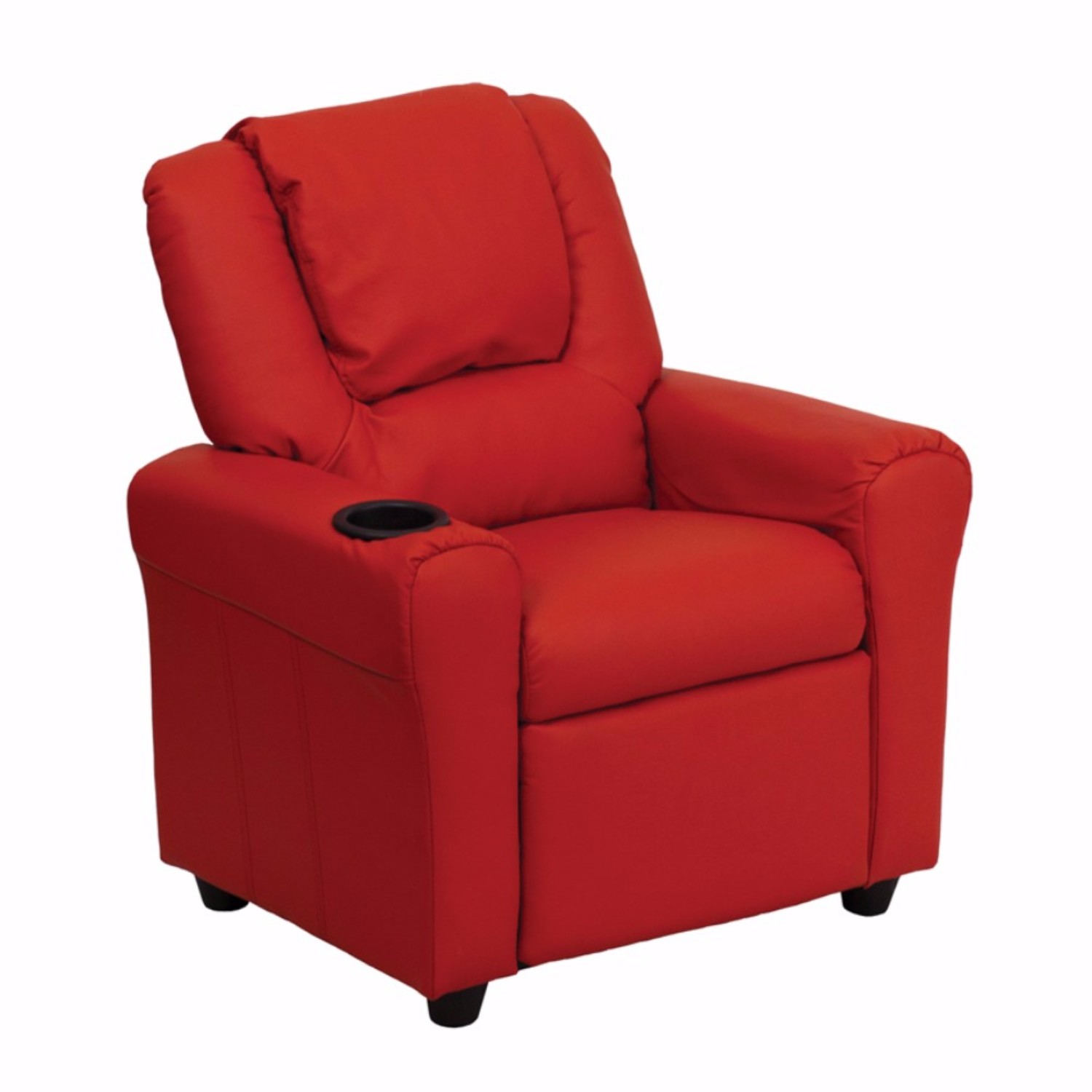 Contemporary Red Vinyl Kids Recliner with Cup Holder and Headrest