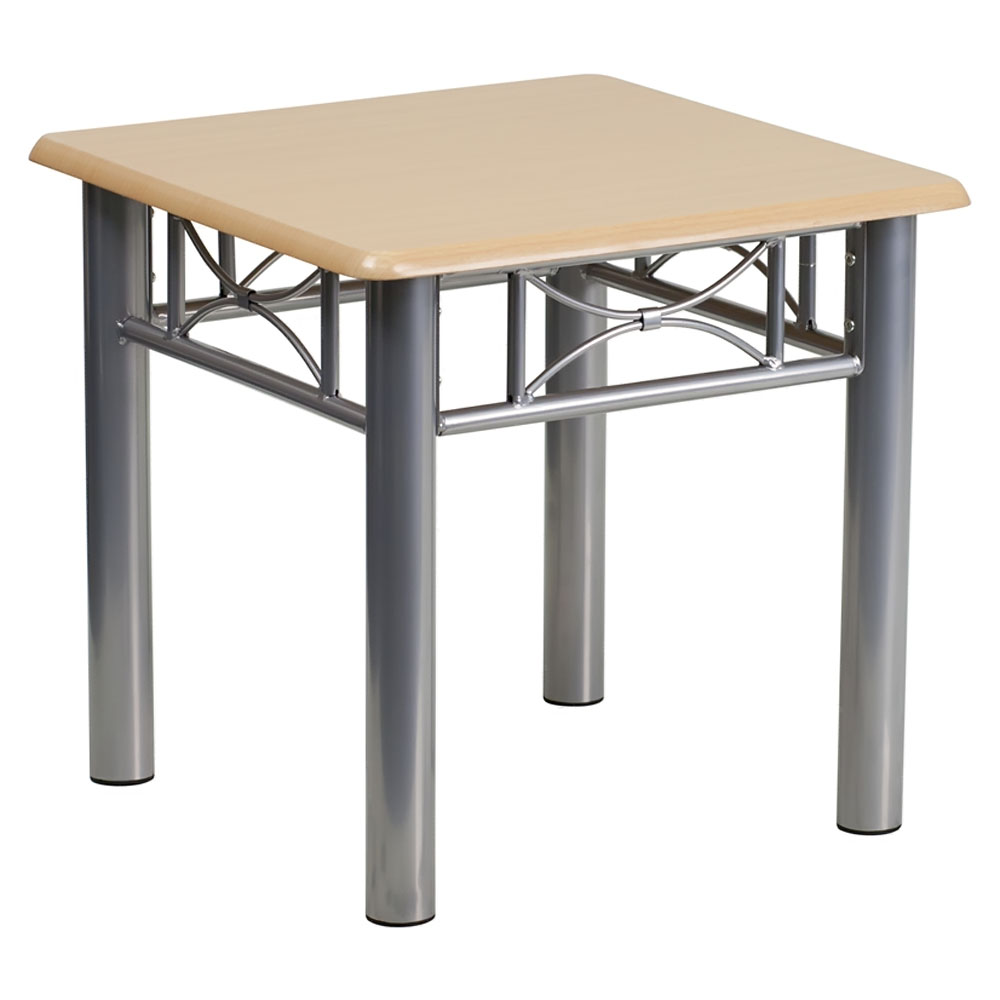 Natural Laminate End Table with Silver Steel Frame