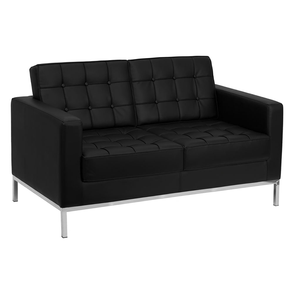 HERCULES Lacey Series Contemporary Black LeatherSoft Loveseat with Stainless Steel Frame