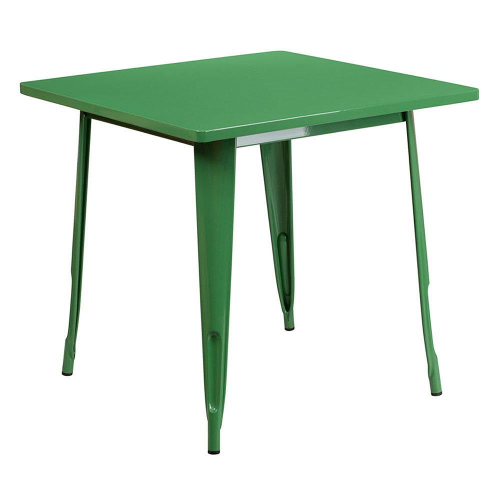 Commercial Grade 31.5" Square Green Metal Indoor-Outdoor Table