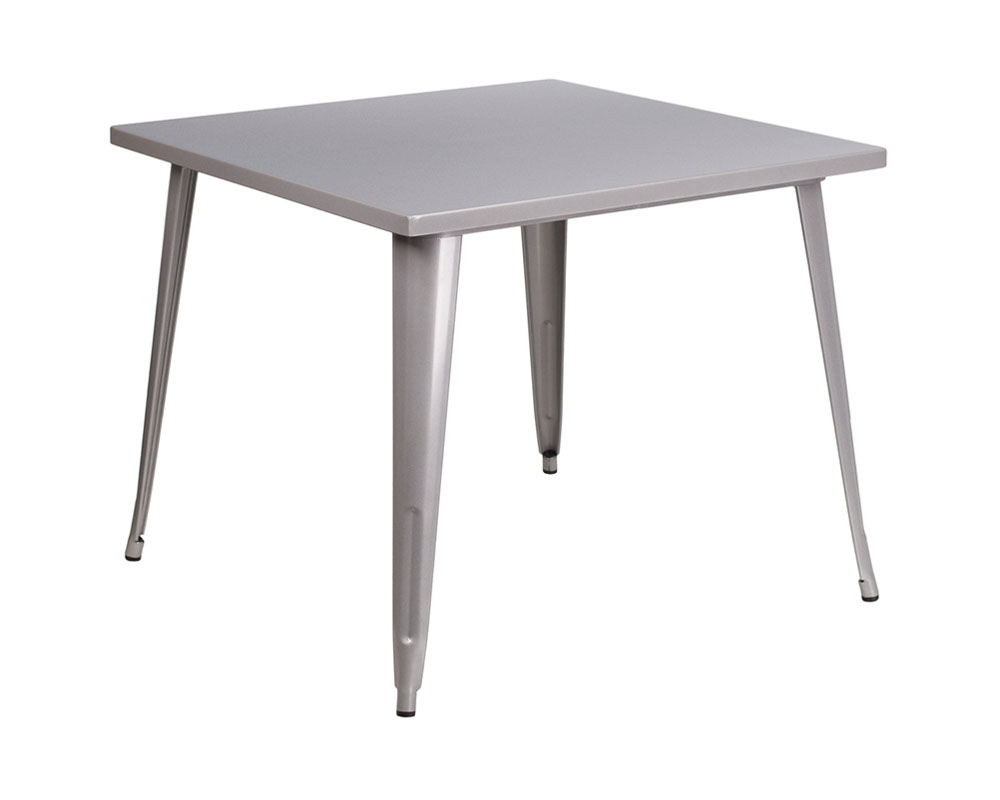 Commercial Grade 35.5" Square Silver Metal Indoor-Outdoor Table