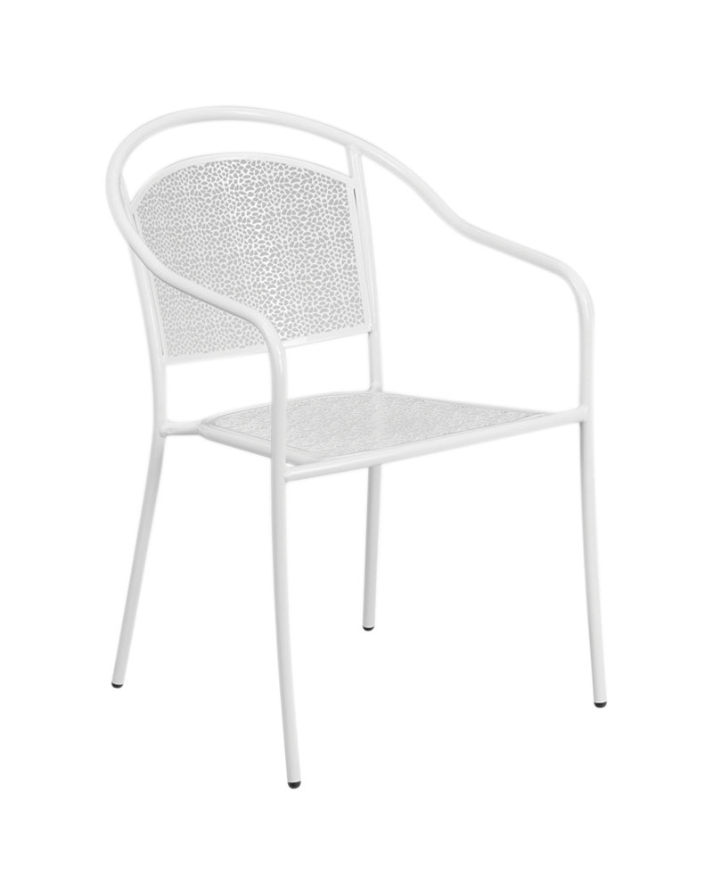 Commercial Grade White Indoor-Outdoor Steel Patio Arm Chair with Round Back