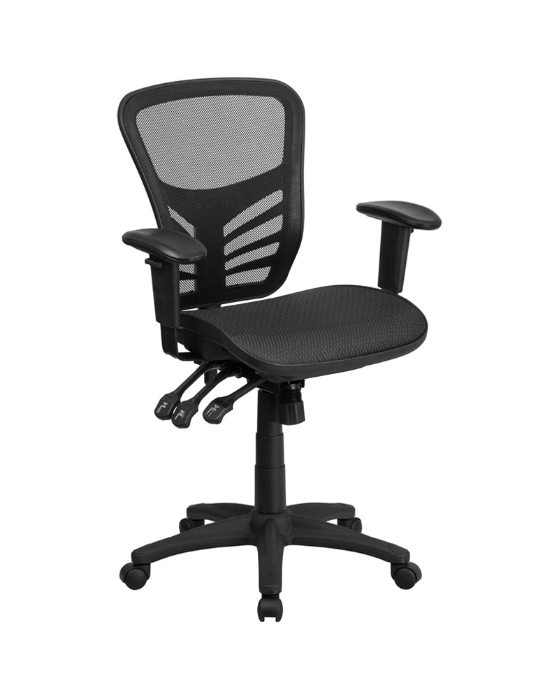 Mid-Back Transparent Black Mesh Multifunction Executive Swivel Ergonomic Office Chair with Adjustable Arms