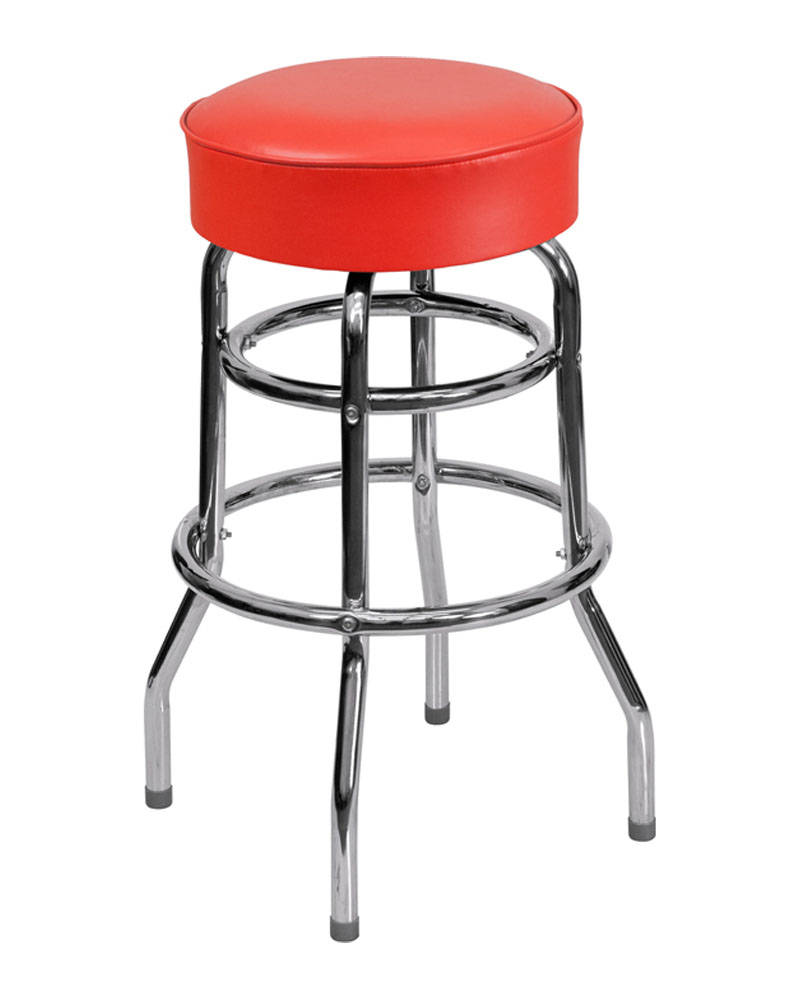 Double Ring Chrome Barstool with Red Seat