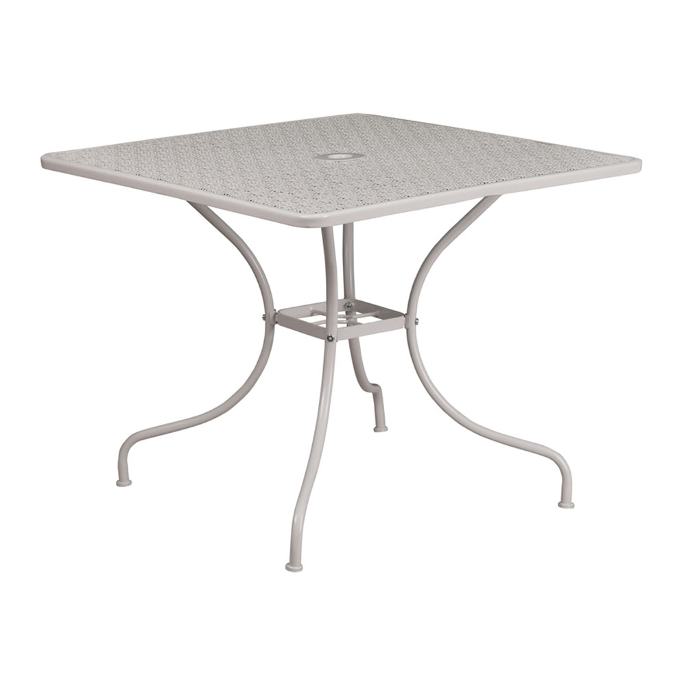 Commercial Grade 35.5" Square Light Gray Indoor-Outdoor Steel Patio Table