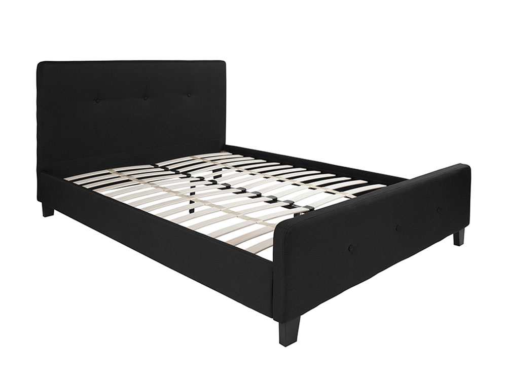 Tribeca Queen Size Tufted Upholstered Platform Bed in Black Fabric