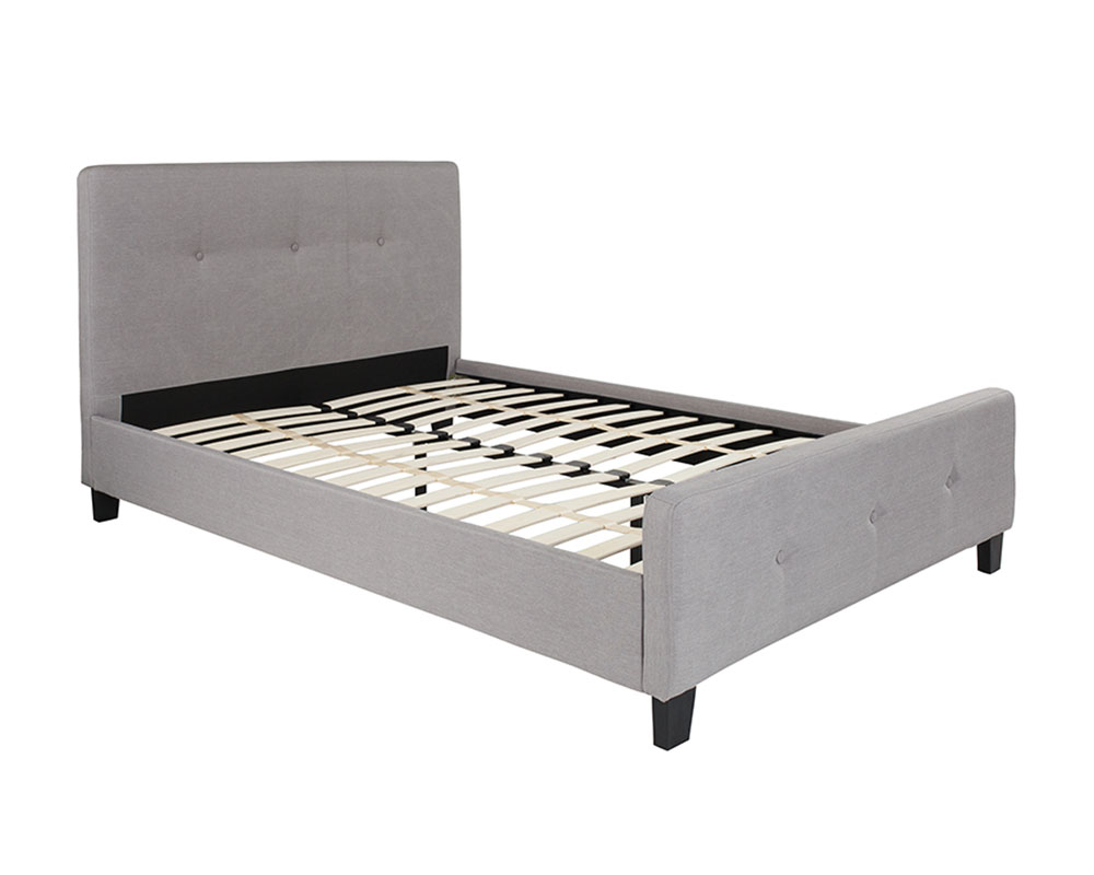 Tribeca Full Size Tufted Upholstered Platform Bed in Light Gray Fabric
