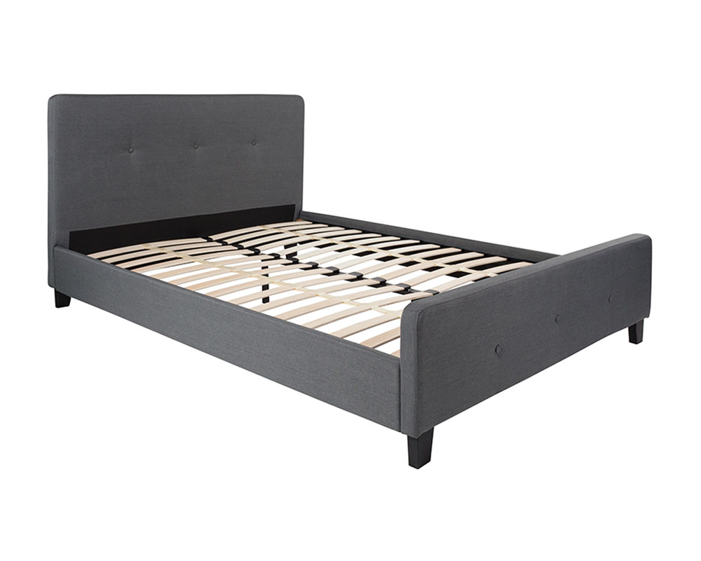 Tribeca Queen Size Tufted Upholstered Platform Bed in Dark Gray Fabric