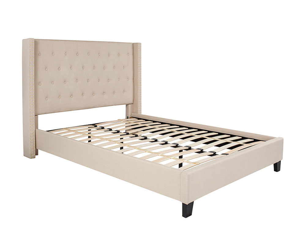 Riverdale Full Size Tufted Upholstered Platform Bed in Beige Fabric