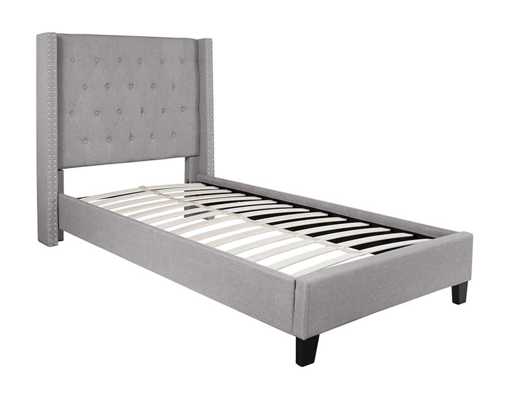 Riverdale Twin Size Tufted Upholstered Platform Bed in Light Gray Fabric