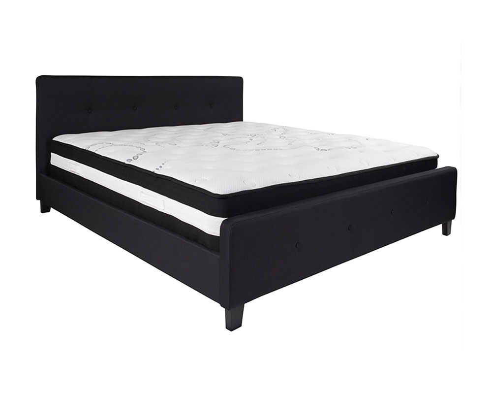 Tribeca King Size Tufted Upholstered Platform Bed in Black Fabric with Pocket Spring Mattress