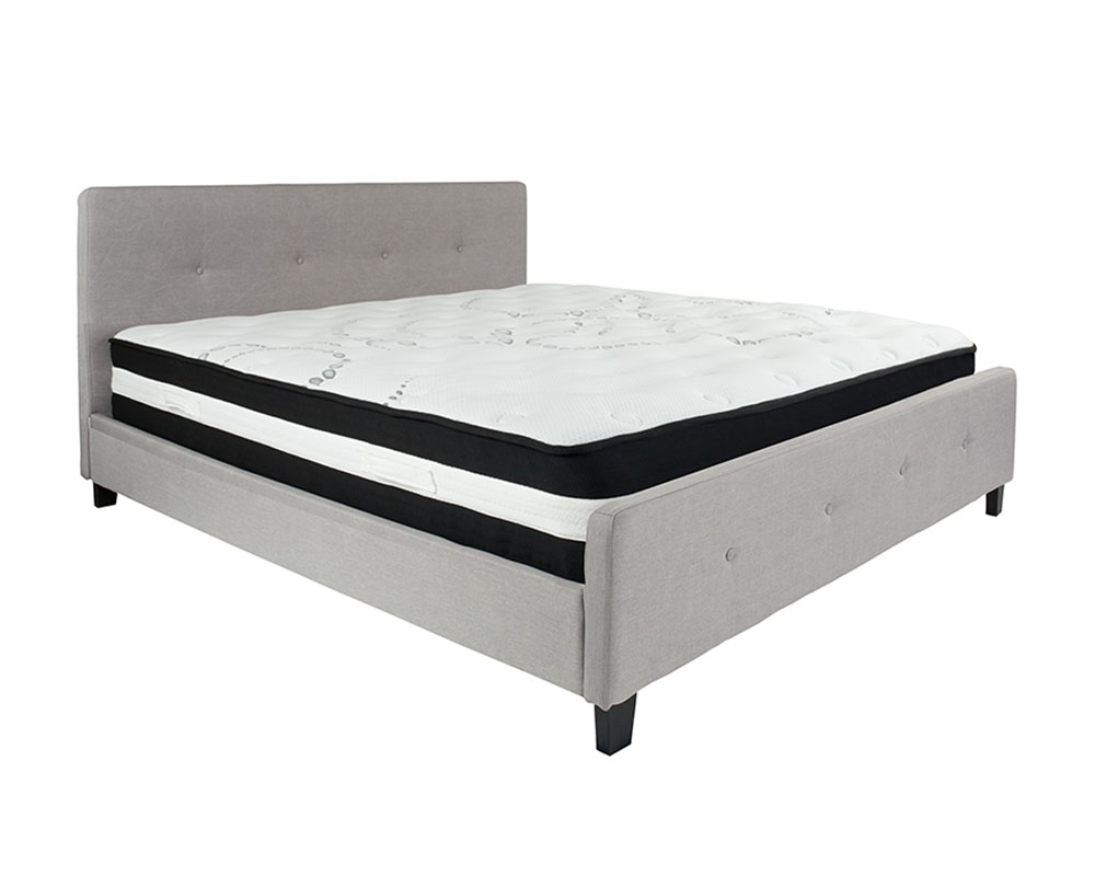 Tribeca King Size Tufted Upholstered Platform Bed in Light Gray Fabric with Pocket Spring Mattress