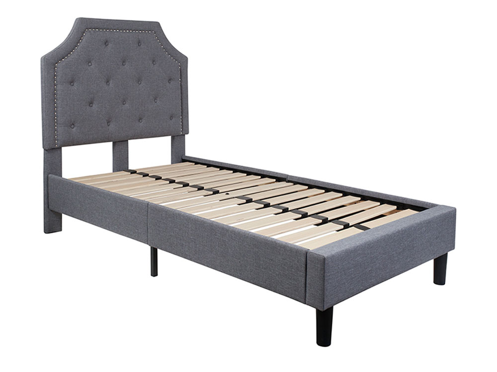 Brighton Twin Size Tufted Upholstered Platform Bed in Light Gray Fabric