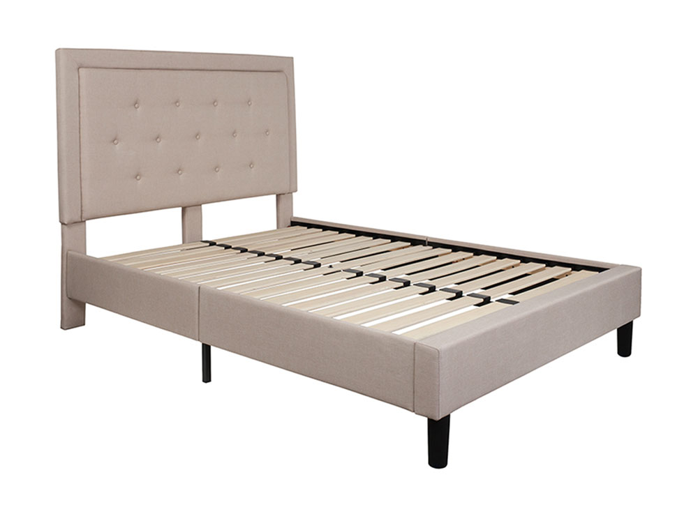 Roxbury Full Size Tufted Upholstered Platform Bed in Beige Fabric